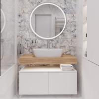 Мебель для ванной STWORKI Ольборг 100 столешница дуб французский, без отверстий, 2 тумбы 50, с раковиной Vitra Shift в #REGION_NAME_DECLINE_PP#