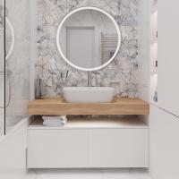 Мебель для ванной STWORKI Ольборг 120 столешница дуб французский, без отверстий, 2 тумбы 60, с раковиной Vitra Shift в #REGION_NAME_DECLINE_PP#