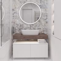 Мебель для ванной STWORKI Ольборг 100 столешница дуб карпентер, без отверстий, 2 тумбы 50, с раковиной Vitra Shift в #REGION_NAME_DECLINE_PP#